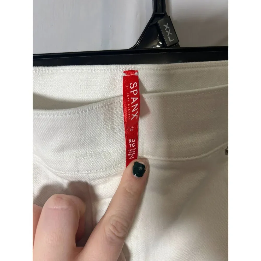 Spanx Distressed Pull On Skinny Jeans White Crop Ankle Jeggings Women Size XL